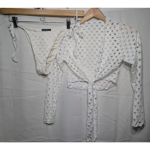 Nasty Gal Womens Swim Set US 2 String Bottoms And Swim Cover Top Coastal Beach - Picture 1 of 7